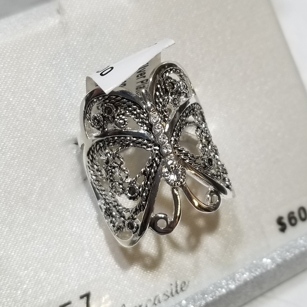 Silver Luxuries Marcasite Butterfly Ring New